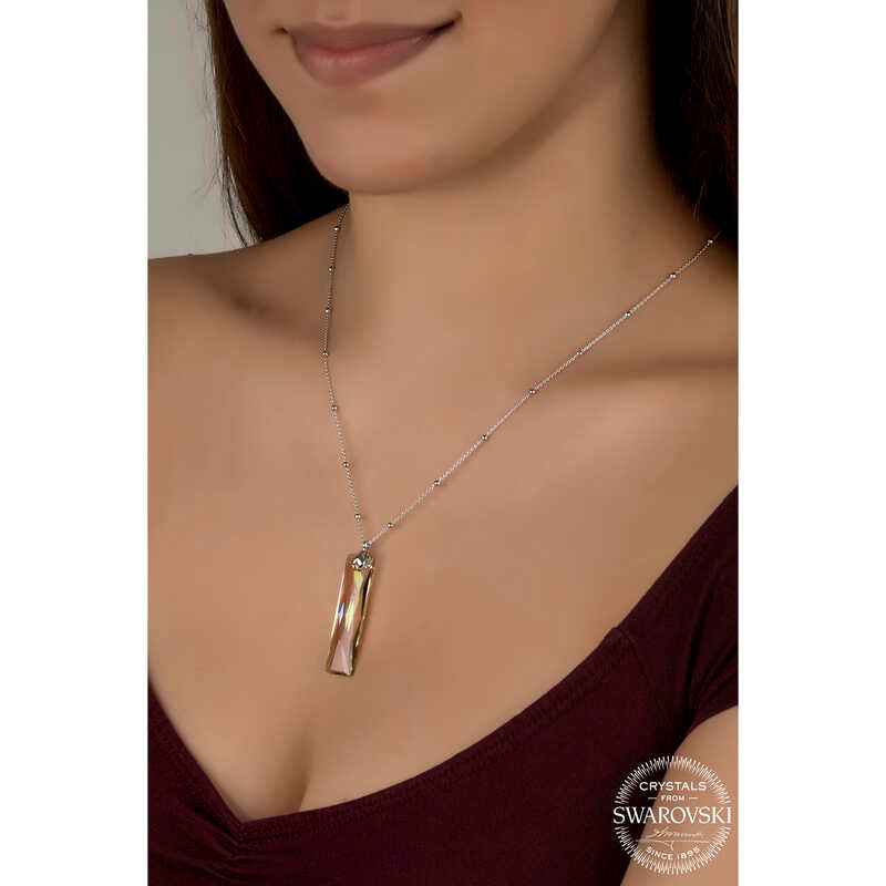 Swarovski Crystal Stone Ball Chain Baguette Women's Silver Necklace