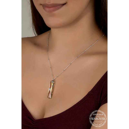 Swarovski Crystal Stone Ball Chain Baguette Women's Silver Necklace