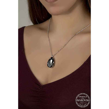 Crystal Stone Ball Chain Drop Women's Silver Necklace