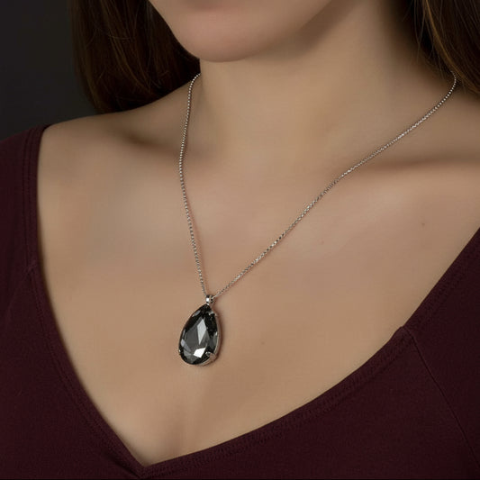 Crystal Stone Ball Chain Drop Women's Silver Necklace