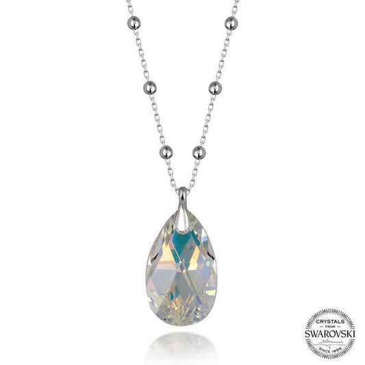 Swarovski Crystal Stone Ball Chain Drop Women's Silver Necklace