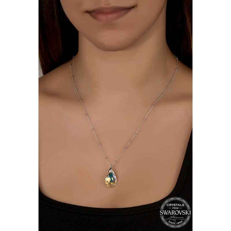 Swarovski Crystal Stone Ball Chain Drop Women's Silver Necklace
