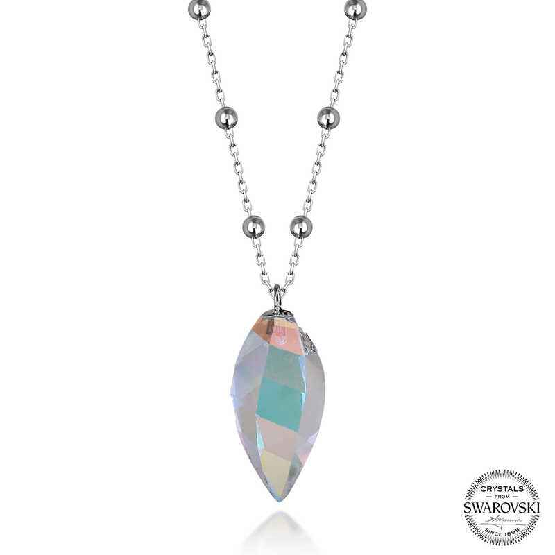 Crystal Stone Ball Chain Women's Silver Necklace