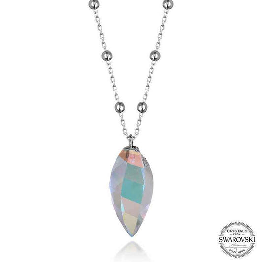Crystal Stone Ball Chain Women's Silver Necklace