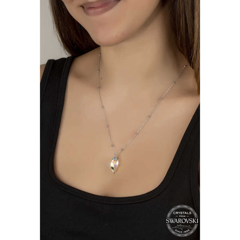 Collier en argent pour femme avec chaîne à billes en cristal