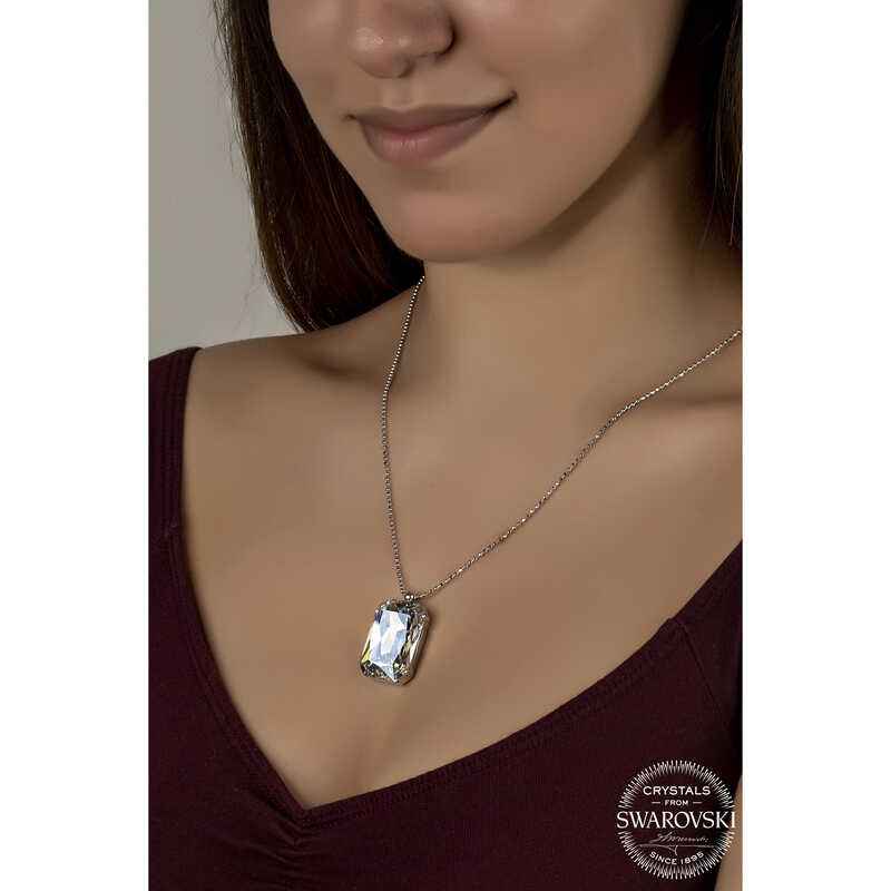 Crystal Stone Ball Chain Women's Silver Necklace