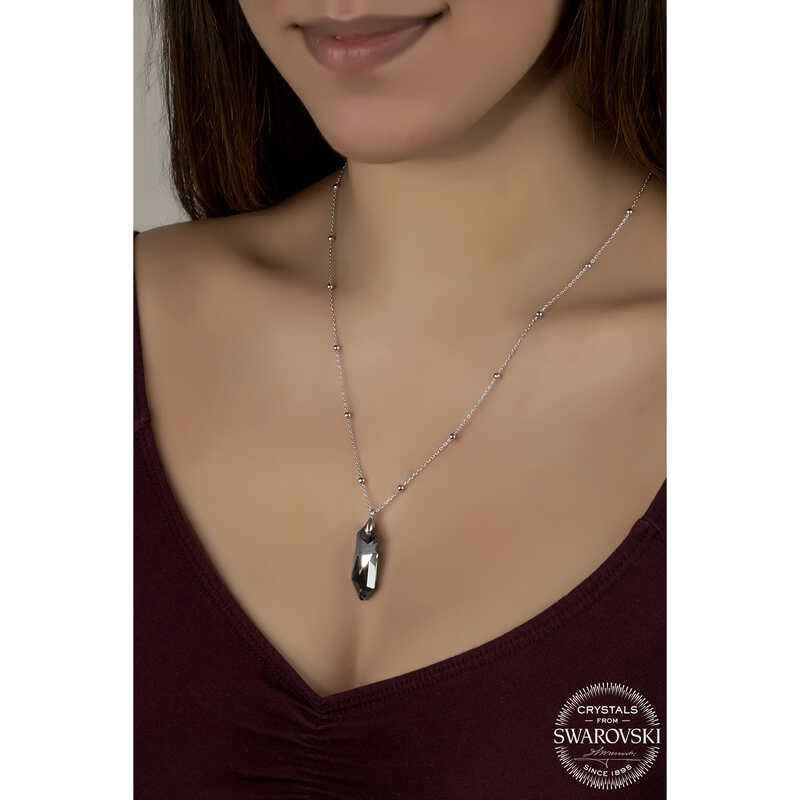 Swarovski Crystal Stone Ball Chain Women's Silver Necklace