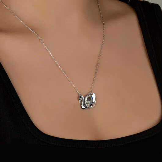 Crystal Swan Women's Silver Necklace