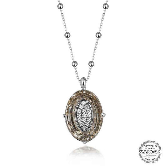 Swarovski Crystal Stone Ball Chain Oval Women's Silver Necklace