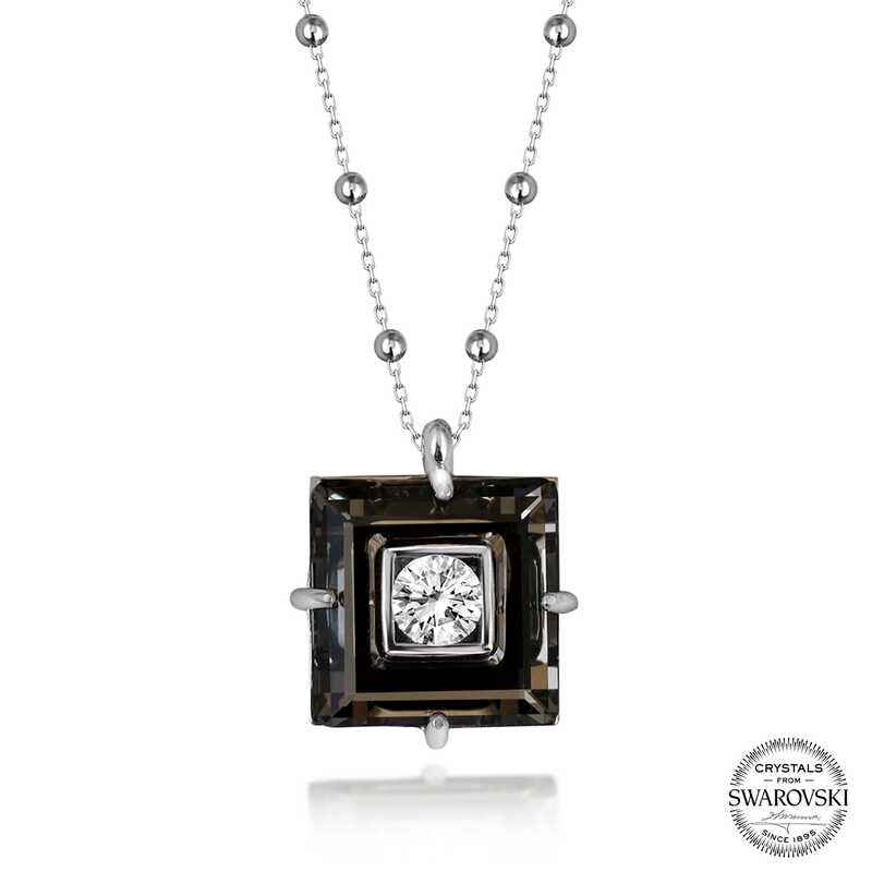 Swarovski Crystal Stone Ball Chain Black Diamond Women's Silver Necklace