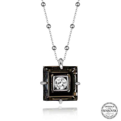 Swarovski Crystal Stone Ball Chain Black Diamond Women's Silver Necklace
