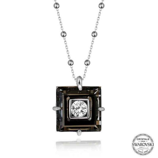Swarovski Crystal Stone Ball Chain Black Diamond Women's Silver Necklace