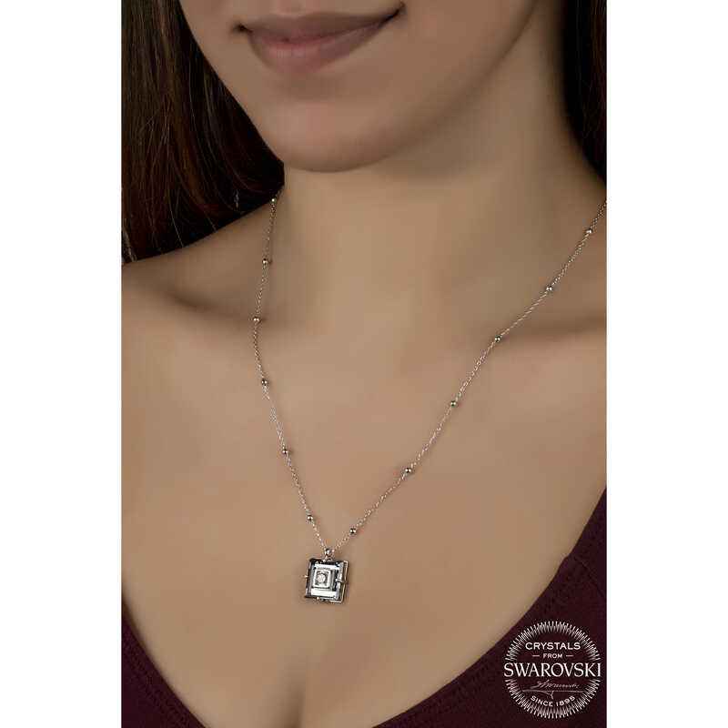 Swarovski Crystal Stone Ball Chain Black Diamond Women's Silver Necklace