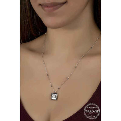 Swarovski Crystal Stone Ball Chain Black Diamond Women's Silver Necklace