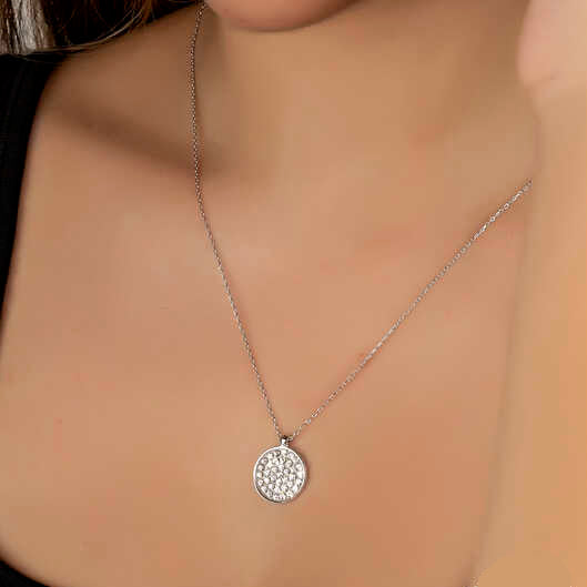 Crystal Round Women's Silver Necklace