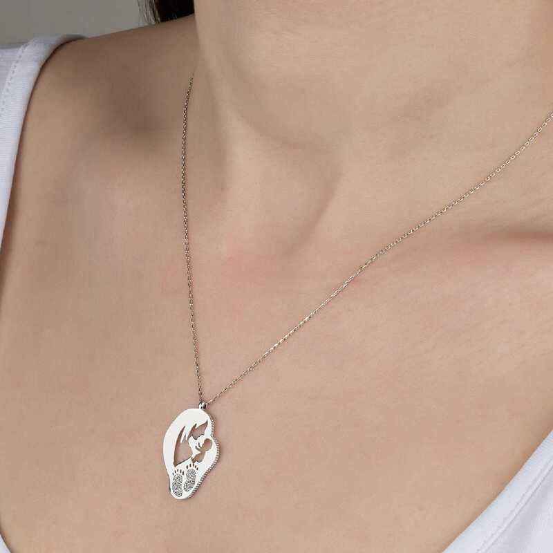 Swarovski Stone Mother Baby Women's Silver Necklace
