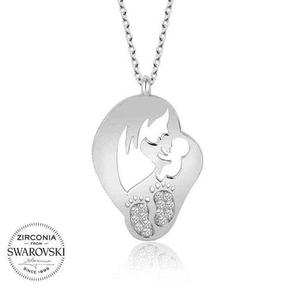 Swarovski Stone Mother Baby Women's Silver Necklace