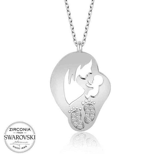 Swarovski Stone Mother Baby Women's Silver Necklace