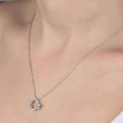 Swarovski Stone Crescent Moon Women's Silver Necklace