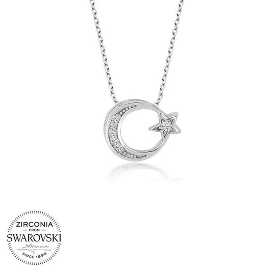 Collier en argent pour femme avec croissant de lune Swarovski