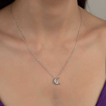Swarovski Stone Crescent Moon Women's Silver Necklace