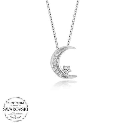 Swarovski Stone Crescent Moon Women's Silver Necklace