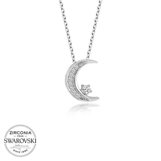 Collier en argent pour femme avec croissant de lune Swarovski