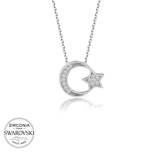 Collier en argent pour femme avec croissant de lune Swarovski