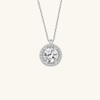 Crystal Stone Circle Solitaire Women's Silver Necklace