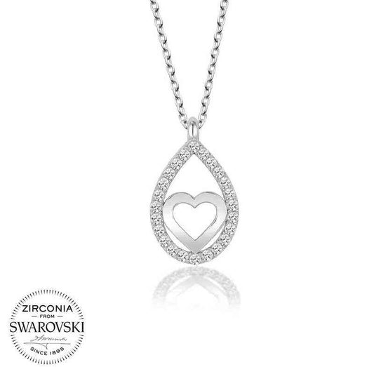 Swarovski Stone Drop Heart Women's Silver Necklace