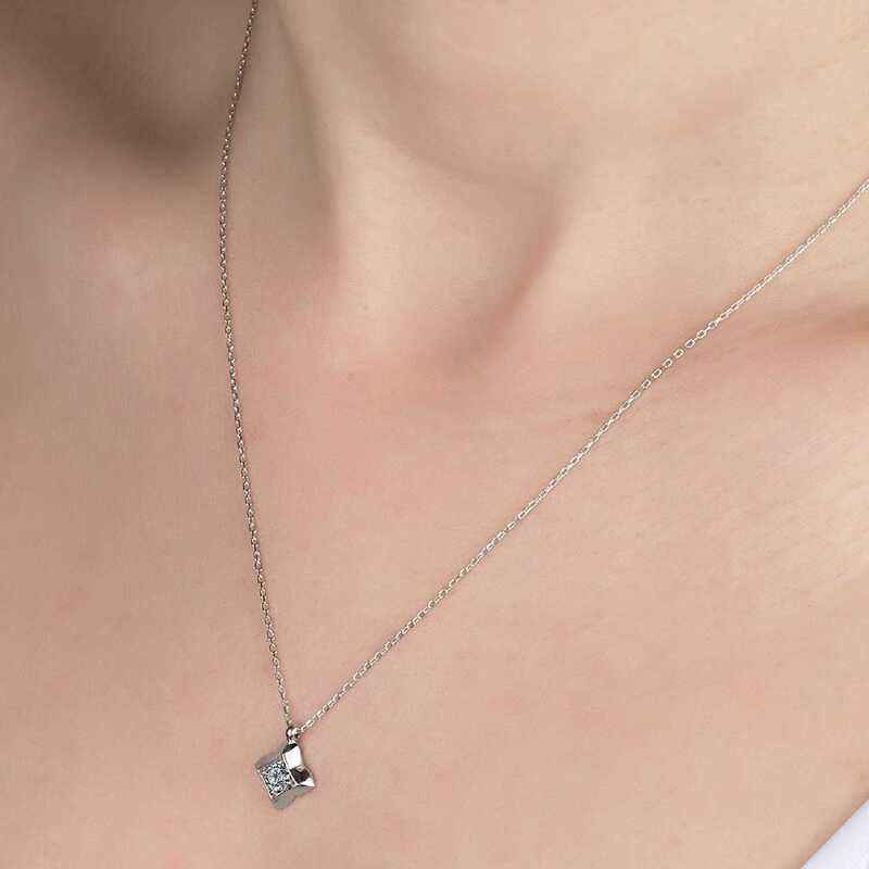 Swarovski Stone Square Women's Silver Necklace