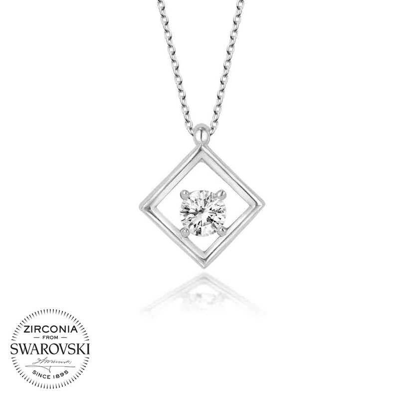 Collier rectangulaire en argent avec pierres Swarovski pour femme