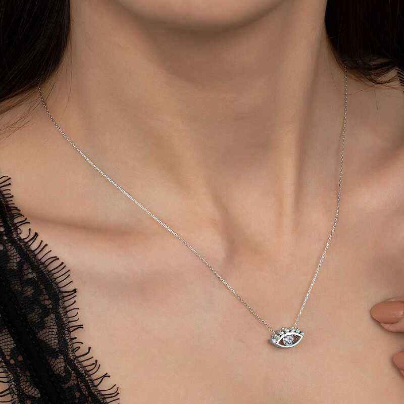 Swarovski Stone Eye Solitaire Women's Silver Necklace