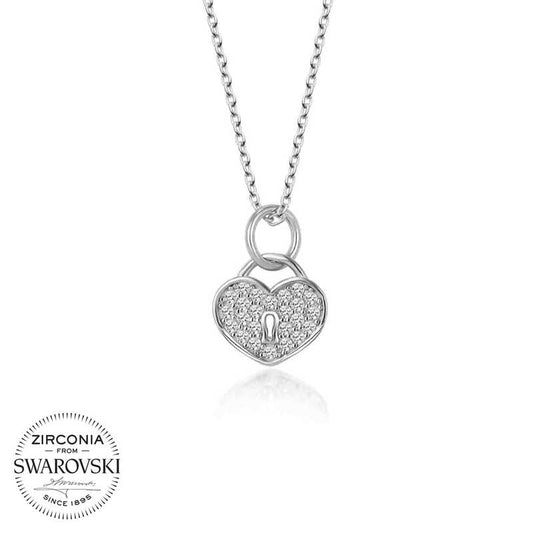 Collier en argent avec cadenas en forme de cœur Swarovski pour femme