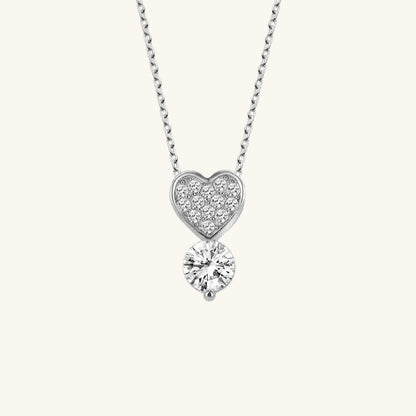 Crystal Stone Heart Solitaire Women's Silver Necklace