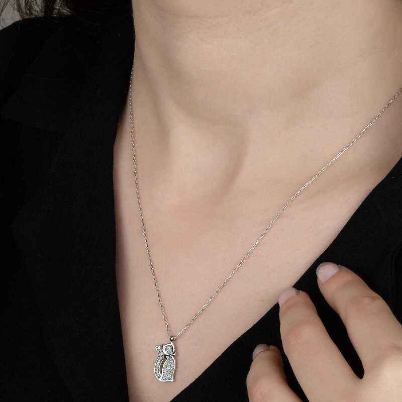 Swarovski Stone Cat Women's Silver Necklace