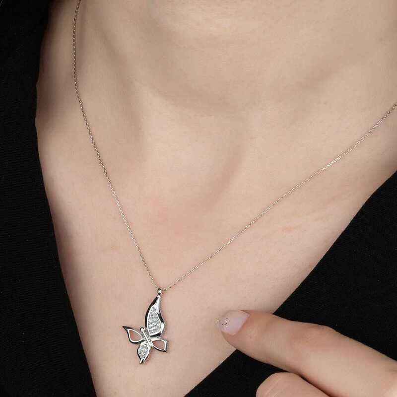 Swarovski Stone Butterfly Women's Silver Necklace