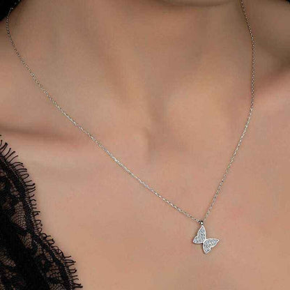 Swarovski Stone Butterfly Women's Silver Necklace