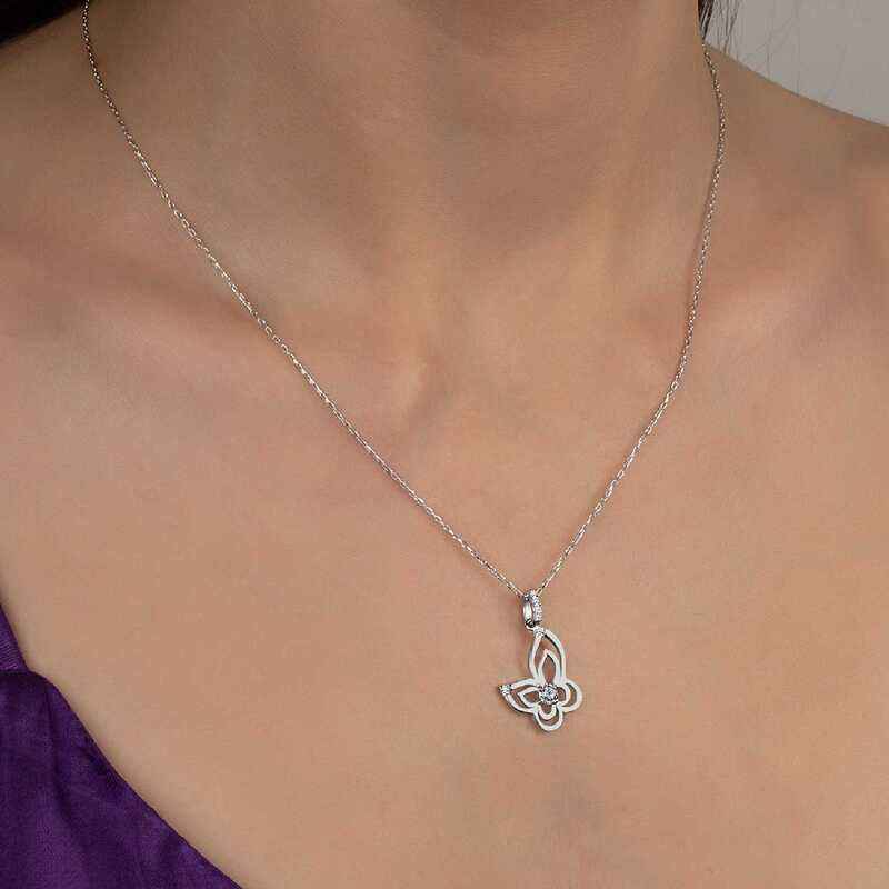 Swarovski Stone Butterfly Women's Silver Necklace
