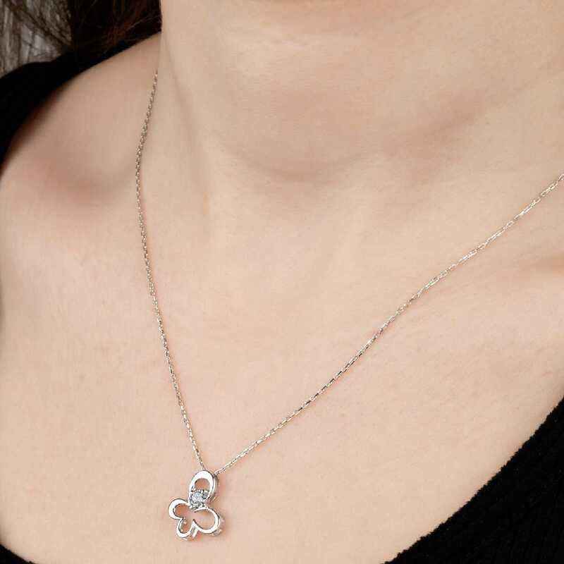 Swarovski Stone Butterfly Women's Silver Necklace