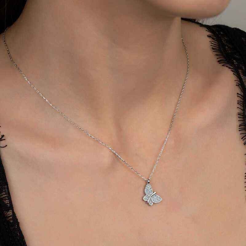 Swarovski Stone Butterfly Women's Silver Necklace