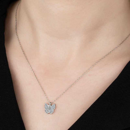 Collier papillon en argent avec pierres Swarovski