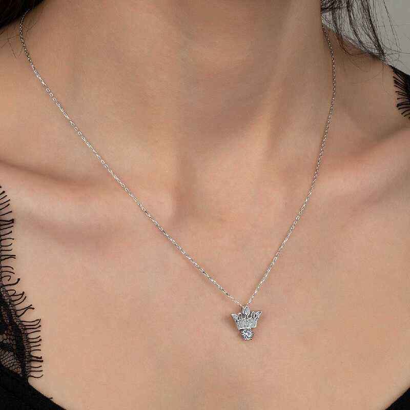 Swarovski Stone Crown Women's Silver Necklace