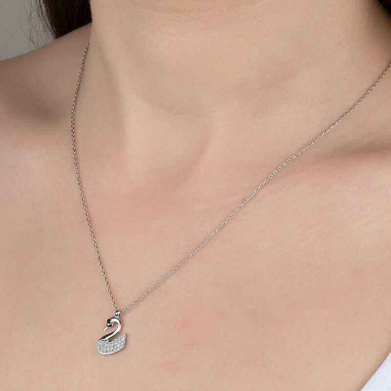 Swarovski Stone Swan Women's Silver Necklace