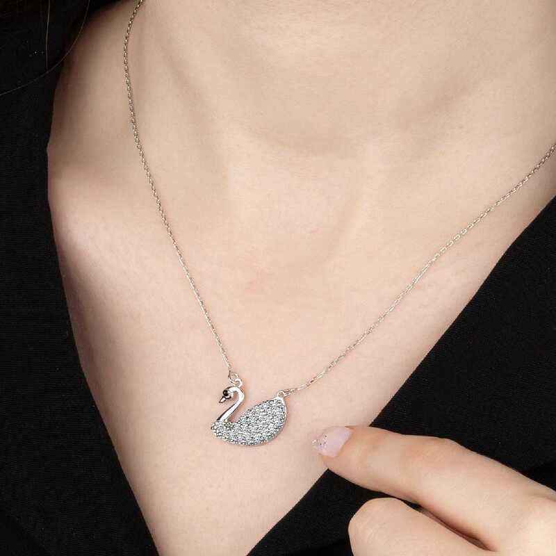 Swarovski Stone Swan Women's Silver Necklace