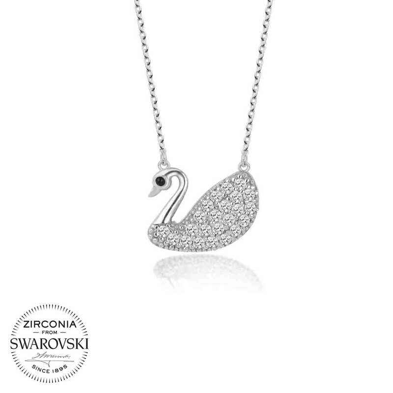 Swarovski Stone Swan Women's Silver Necklace
