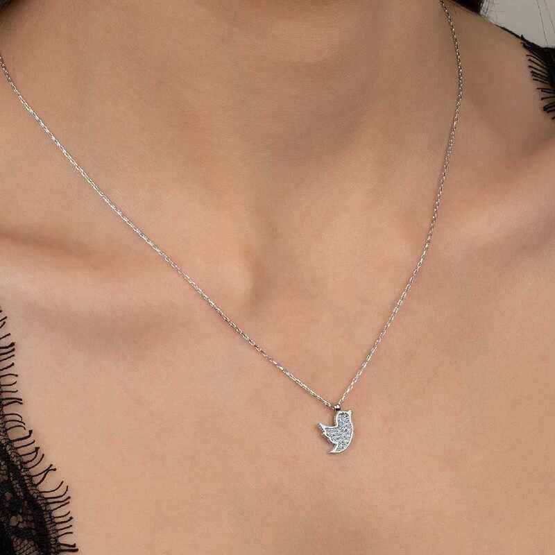 Swarovski Stone Bird Women's Silver Necklace