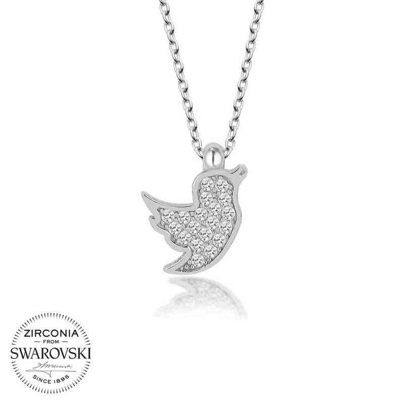 Swarovski Stone Bird Women's Silver Necklace