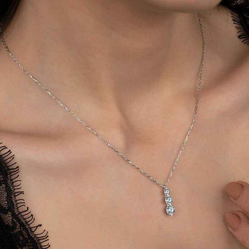 Swarovski Stone Three-Stone Single-Stone Women's Silver Necklace
