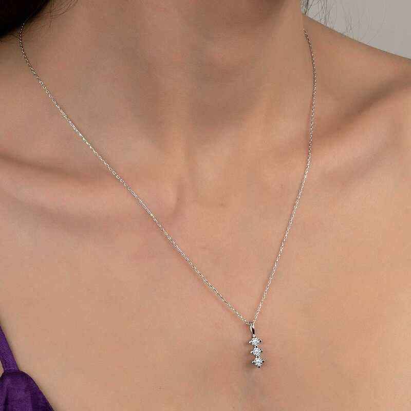 Swarovski Stone Three-Stone Single-Stone Women's Silver Necklace